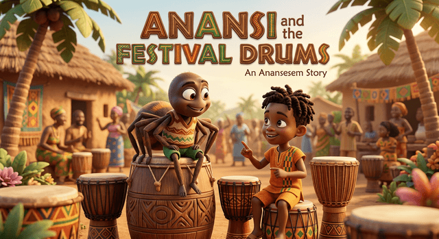 Cover illustration for Anansi and the Festival Drums