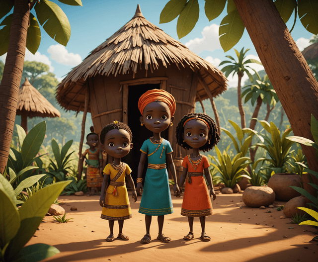 Cover illustration for Anansi and the Bundles of Yams