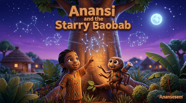 Cover illustration for Anansi and the Starry Baobab